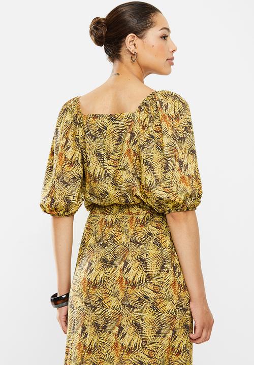 edit - Square neck ruched sleeve blouse - multi 