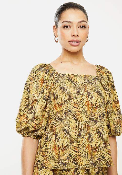 edit - Square neck ruched sleeve blouse - multi 