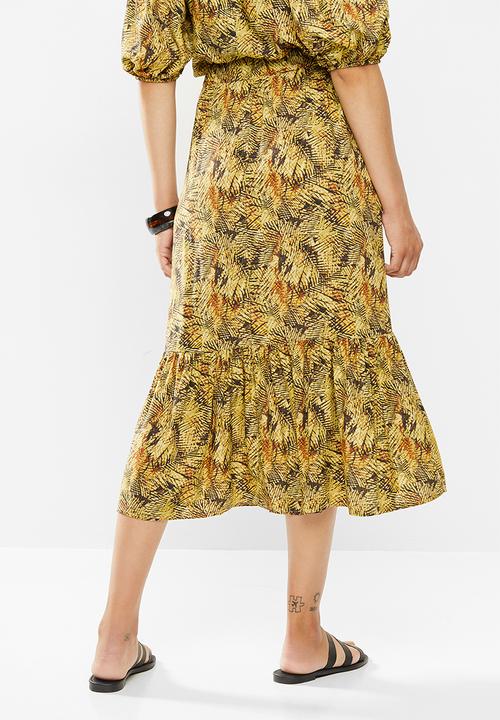 edit - Slit front tiered midi skirt - multi 