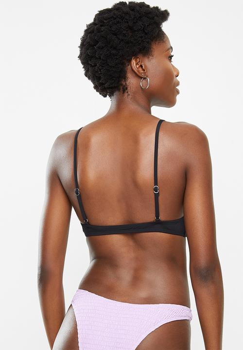 Cotton On - U crop bralette bikini top - black shirred