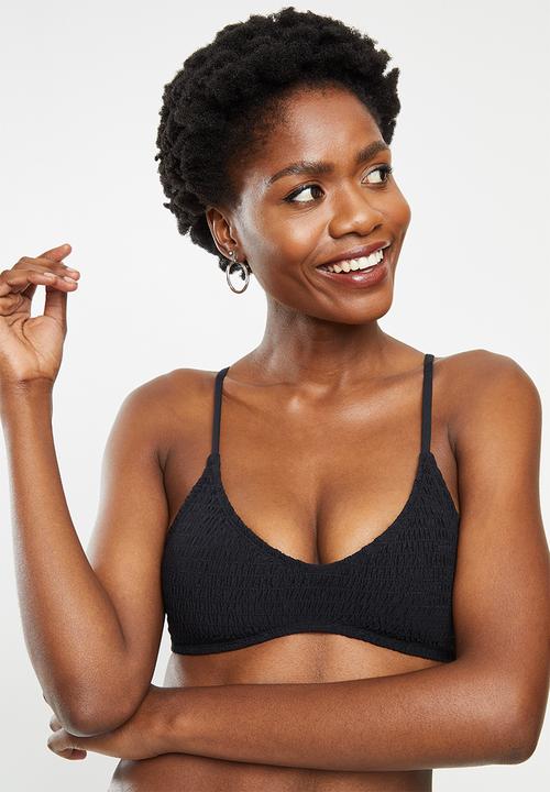 Cotton On - U crop bralette bikini top - black shirred