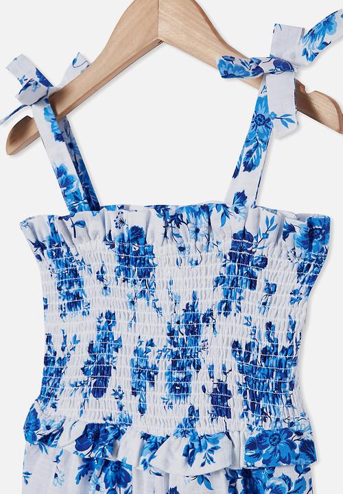 Cotton On - Imogen shirred jumpsuit - white & blue 