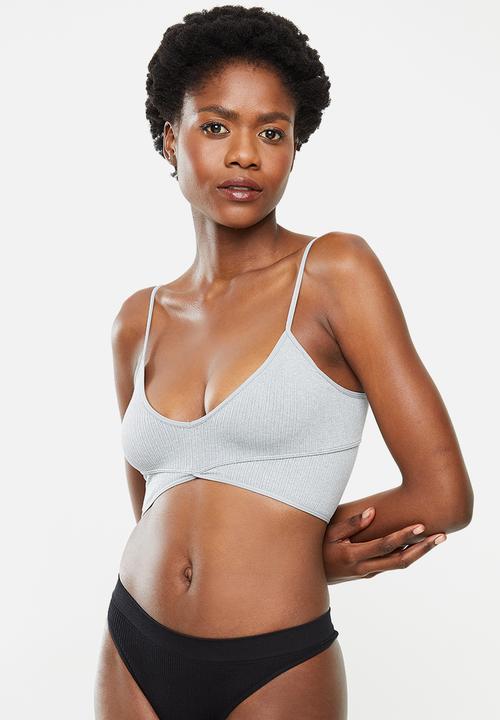 Cotton On - Seamfree rib ballet bralette - lite grey marle / strawberry milkshake