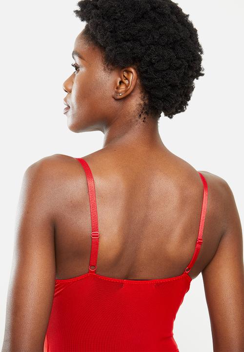 Missguided - Lace mesh panelled v bar bodysuit - red