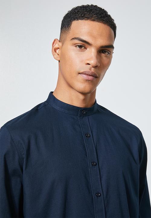 Superbalist - Regular fit mandarin long sleeve shirt - navy