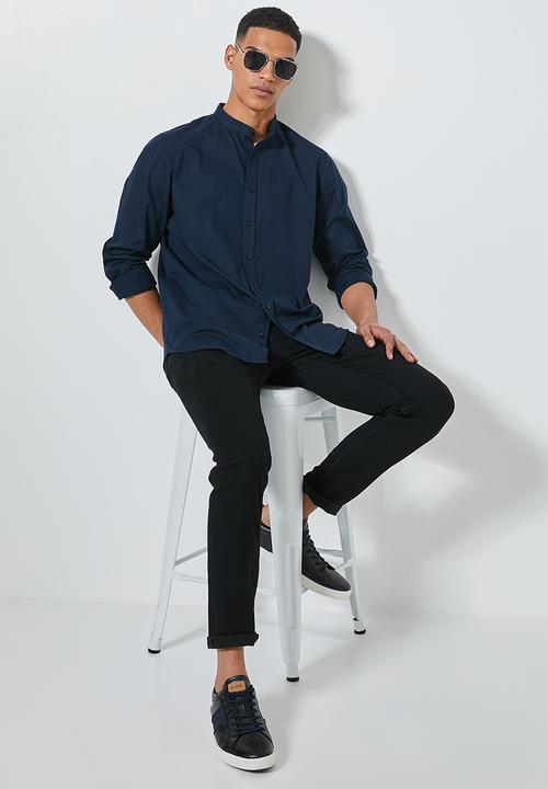 Superbalist - Regular fit mandarin long sleeve shirt - navy