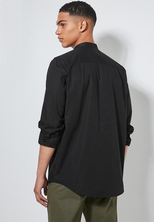 Superbalist - Regular fit mandarin long sleeve shirt - black