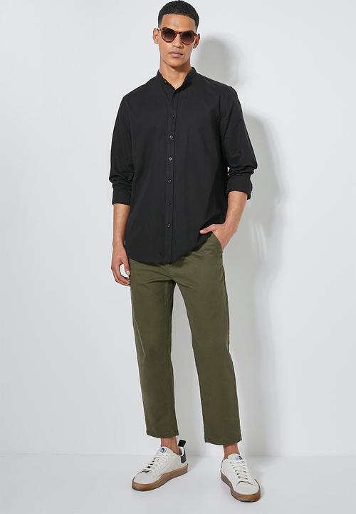 Superbalist - Regular fit mandarin long sleeve shirt - black