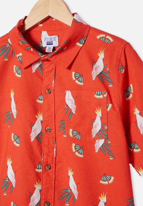 Free by Cotton On - Boys resort short sleeve shirt - red orange