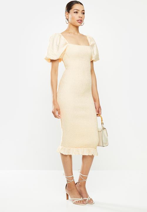 Glamorous - Puff sleeve bodycon dress - pale yellow
