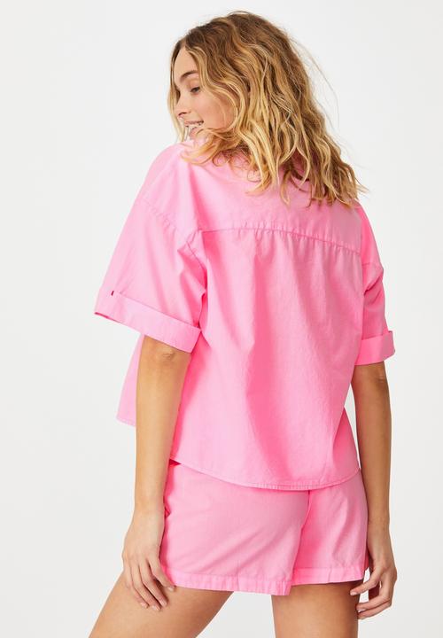 Cotton On - Washed woven sleep set - washed strawberry milkshake