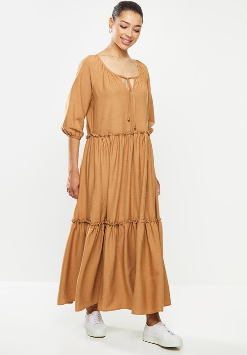 edit - Crinkle peasant dress - rust