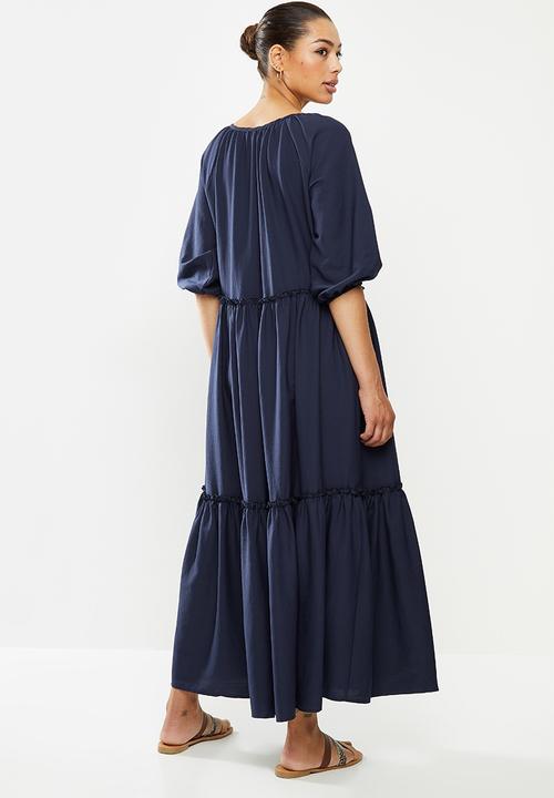 edit - Crinkle peasant dress - navy