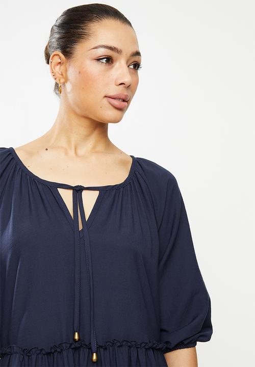 edit - Crinkle peasant dress - navy