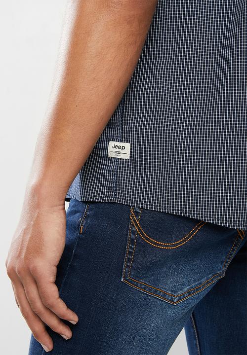 JEEP - Yearn dye check shirt - navy & white