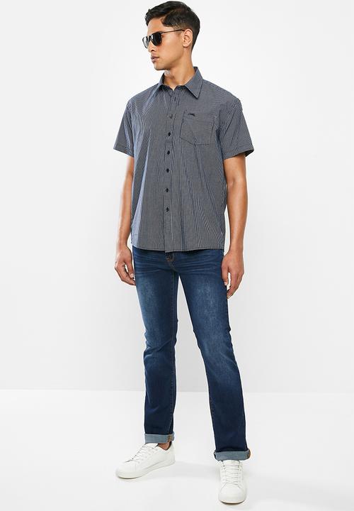JEEP - Yearn dye check shirt - navy & white
