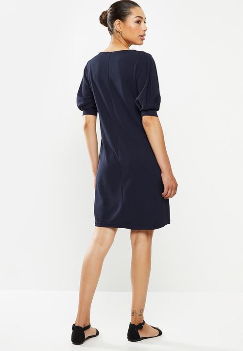 edit - Puff sleeve textured tunic - navy