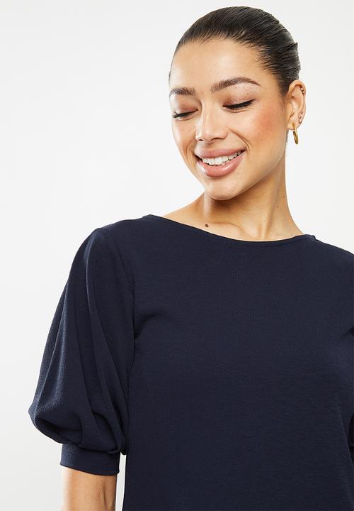 edit - Puff sleeve textured tunic - navy
