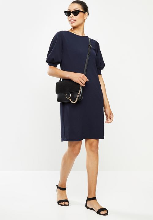 edit - Puff sleeve textured tunic - navy
