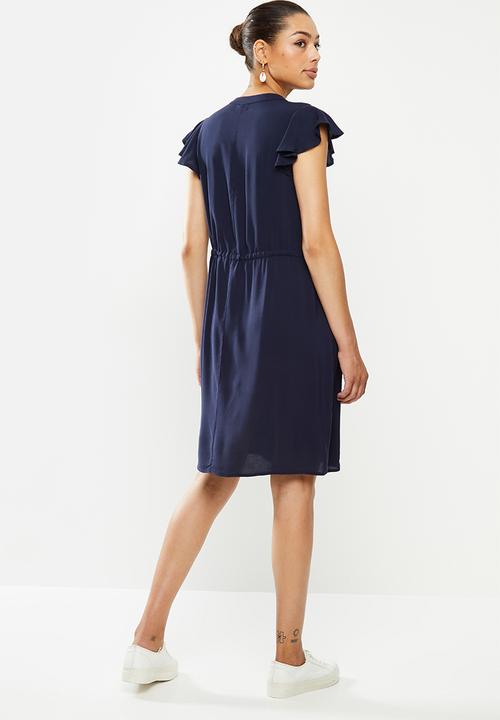 edit - Flutter sleeve short fit & flare - navy