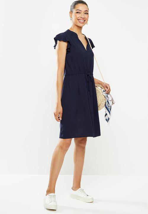 edit - Flutter sleeve short fit & flare - navy