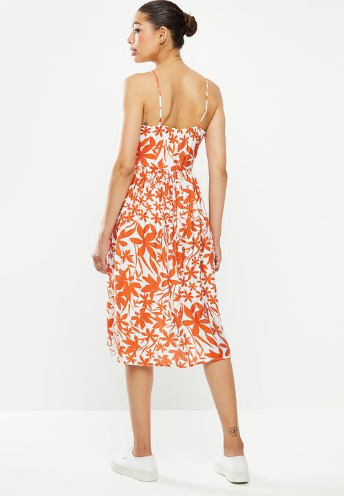 edit - Button through dress - rust & white 