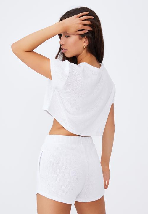 Factorie - Textured jersey pull on sporty short - white