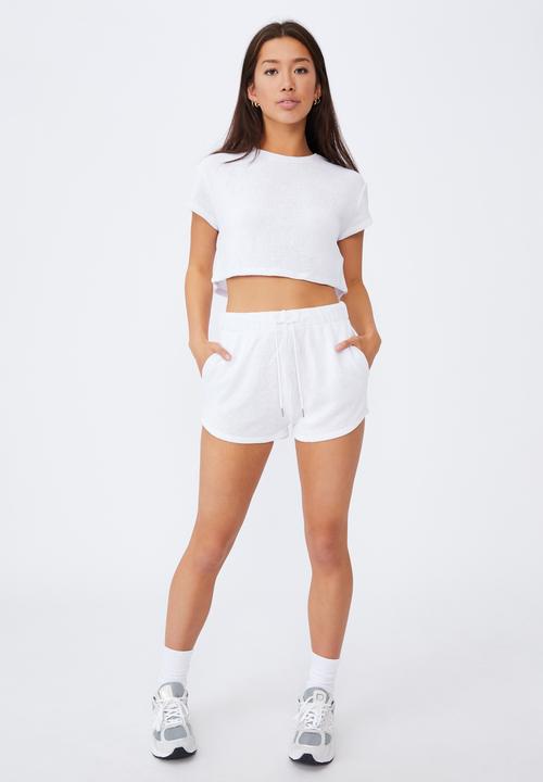 Factorie - Textured jersey pull on sporty short - white