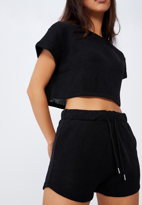 Factorie - Textured jersey pull on sporty short - black