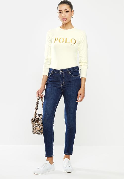 POLO - Long sleeve polo tee-gold print - neutral 