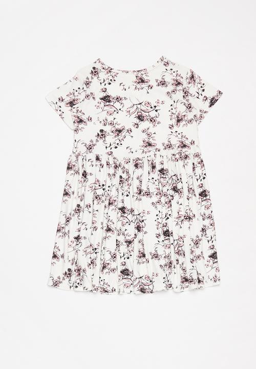 Pop Candy - Printed floral short sleeve dress - white & pink 