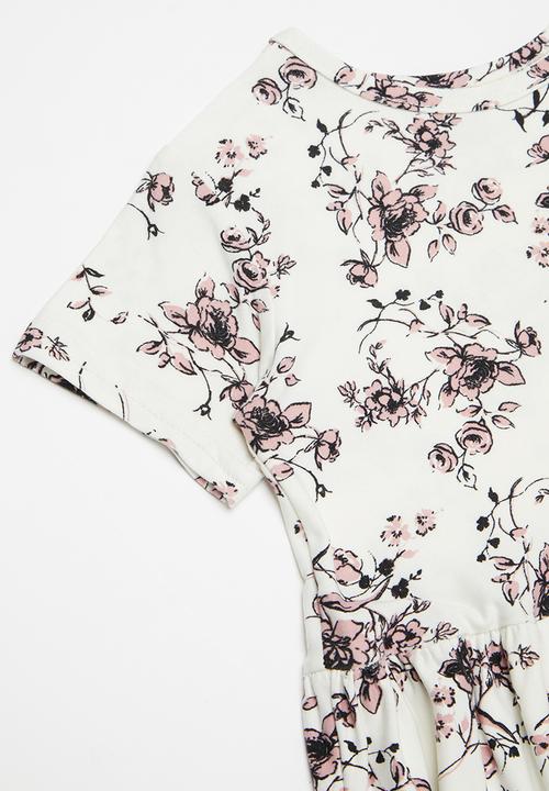 Pop Candy - Printed floral short sleeve dress - white & pink 