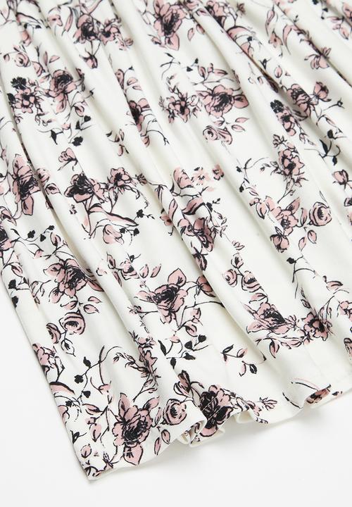 Pop Candy - Printed floral short sleeve dress - white & pink 