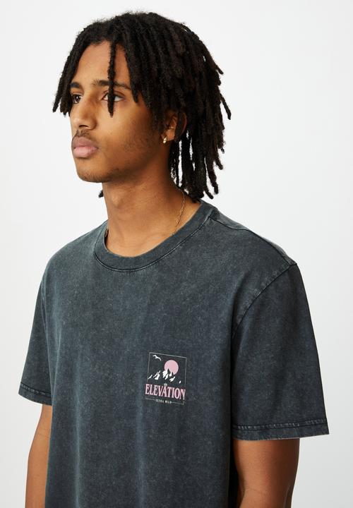 Factorie - Regular graphic t shirt - washed black