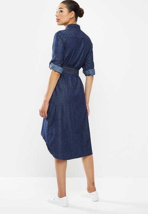POLO - Long sleeve reiss chambray dress -blue 