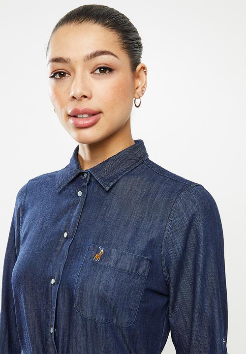 POLO - Long sleeve reiss chambray dress -blue 