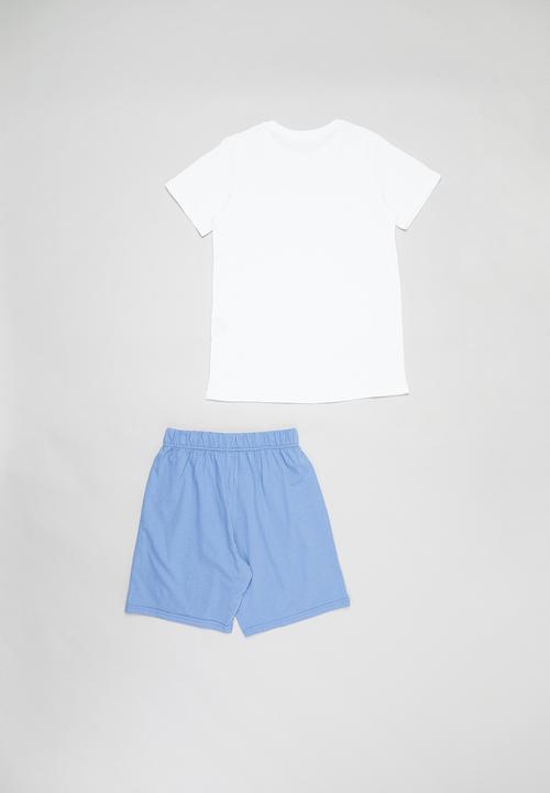Rebel Republic - Boys printed tee & shorts pj set - white & blue