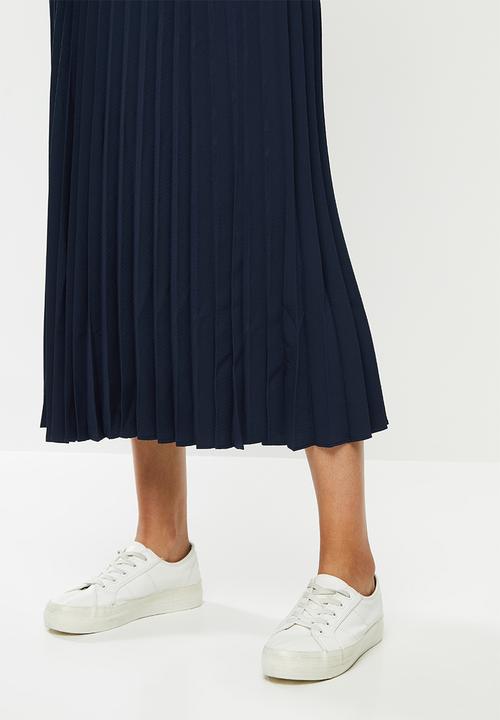 POLO - Carrie pleat skirt with rib -navy