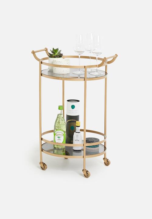 SF Collection - Round smokey drinks trolley - gold