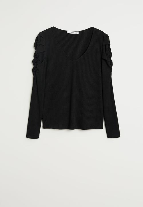 MANGO - T-shirt frin - black
