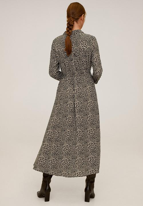 MANGO - Dress orange - beige & black 
