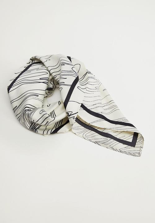 MANGO - Neck scarf pencil  - white & black 