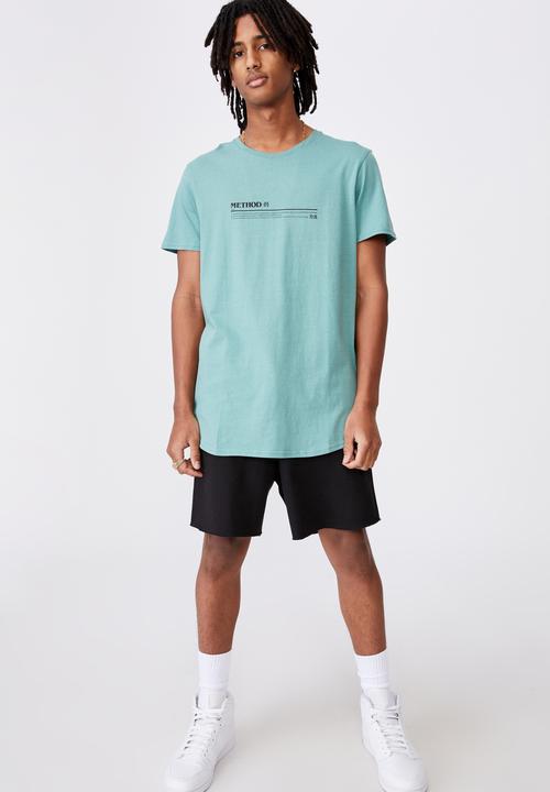 Factorie - Method curved graphic T-shirt - washed teal