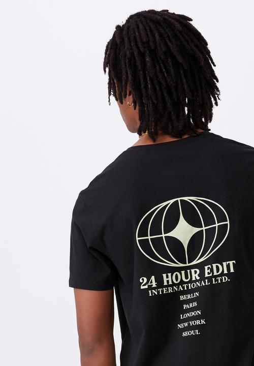 Factorie - 24 hour edit curved graphic T-shirt - black