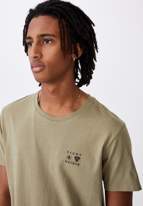 Factorie - Night method curved graphic T-shirt - old moss