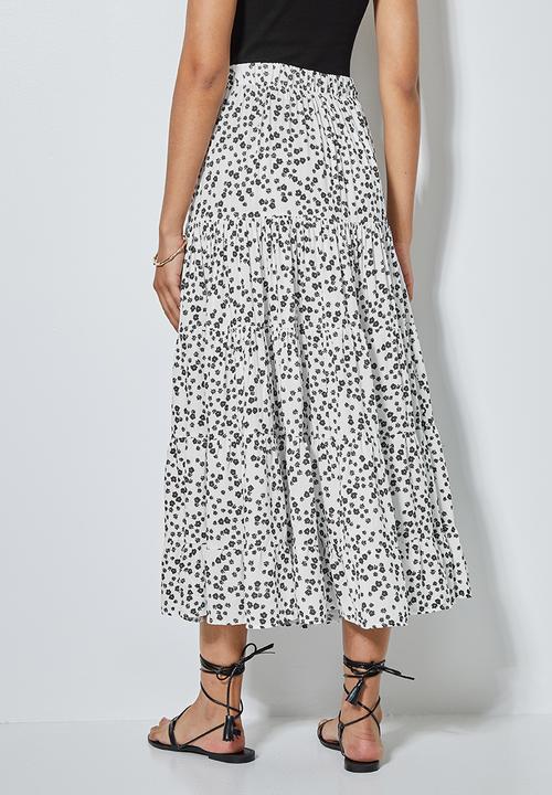Superbalist - Tiered midi skirt - white & black