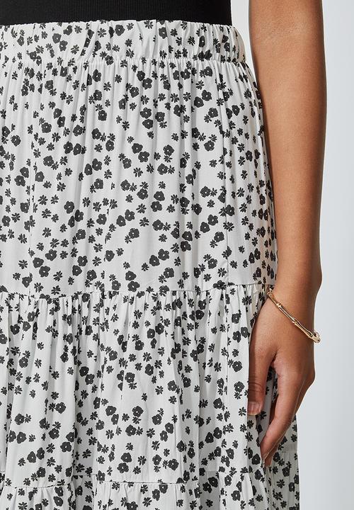 Superbalist - Tiered midi skirt - white & black