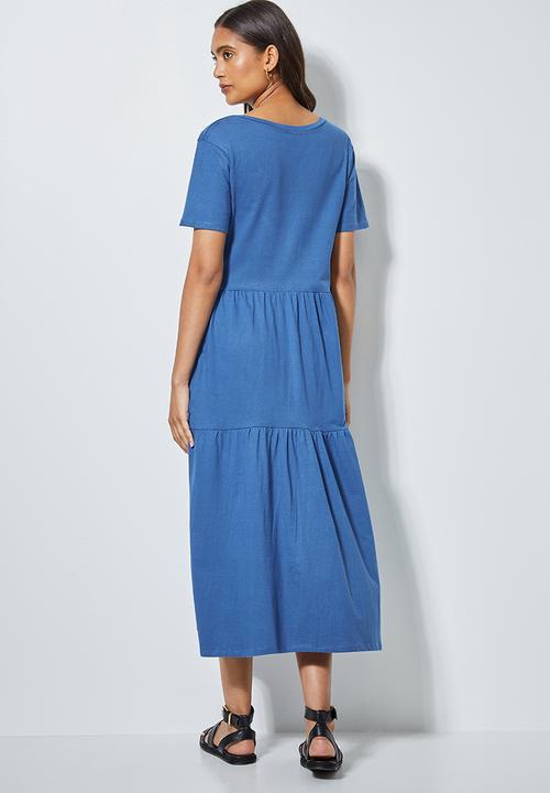 Superbalist - V-neck tiered dress - blue 