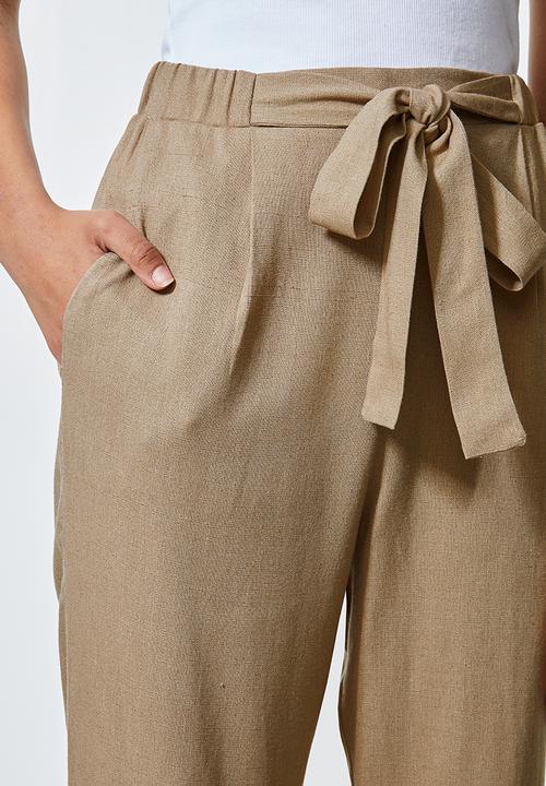 Superbalist - Linen blend trouser with tie belt - stone