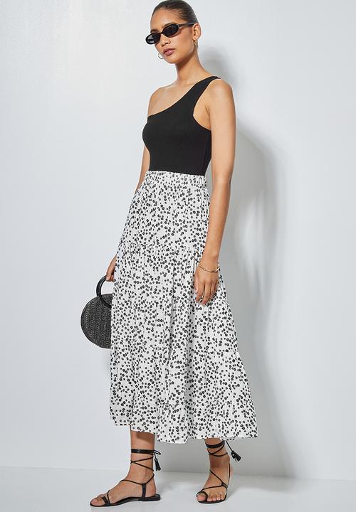 Superbalist - Tiered midi skirt - white & black
